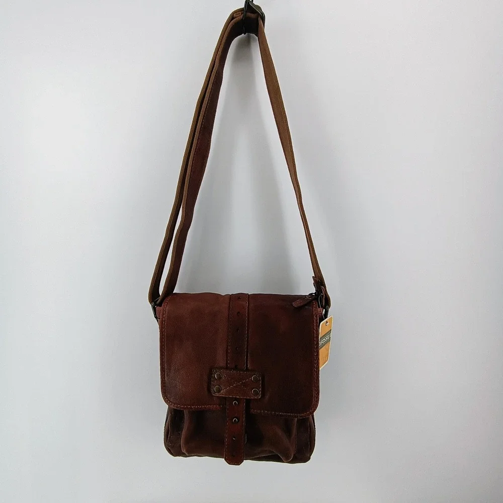 Fossil Max LTR City Bag MBG1311 Brown Distressed Leather Messenger Crossbody